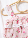 2023 Summer New Girls' Short-sleeved Suit with Suspender Floral Top Washing Denim Irregular Skirt Two-piece Set