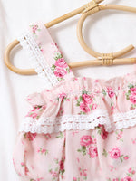 2023 Summer New Girls' Short-sleeved Suit with Suspender Floral Top Washing Denim Irregular Skirt Two-piece Set