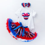 Girls Summer American Independence Day Baby Suit Short-sleeved Printed Harness Striped Puffy Skirt Headdress - PrettyKid
