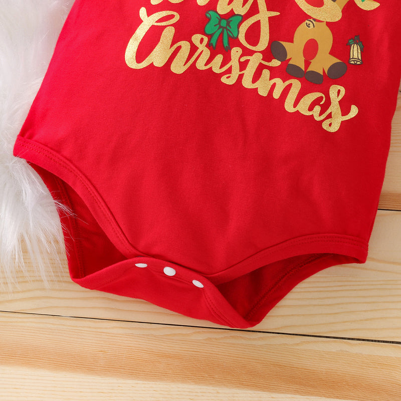 Baby Boys Girls Christmas Letter Printed Antler Hoodie Bodysuit Sock Set - PrettyKid