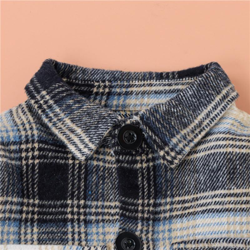 Toddler Kids Plaid Print Thickened Long Sleeved Tweed Shirt - PrettyKid