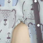 Baby Cartoon Bear Print Slant Placket Wrap Long Sleeved Jumpsuit - PrettyKid
