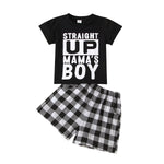 Summer Boys' Suit Letter Print Plaid Short-sleeved + Shorts - PrettyKid