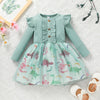 Toddler Kids Girls' Solid Color Knitted Mesh Floral Print Splicing Dress - PrettyKid
