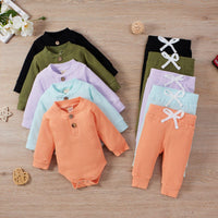 Baby Boys Girls Solid Stripe Stand Collar One-piece Long Sleeve Trousers Suit - PrettyKid