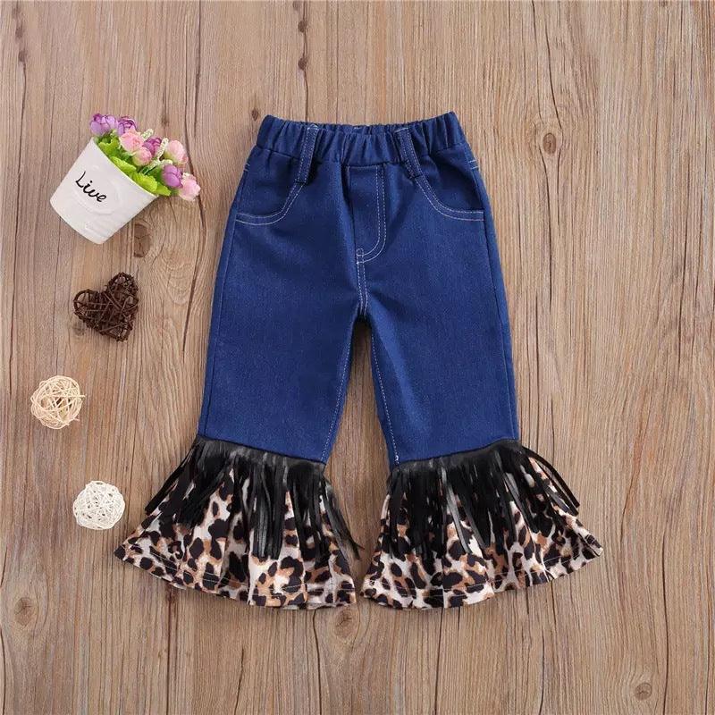 Toddler Kids Girls Denim Fringe Flared Pants Children's Fashion Clothing Wholesale - PrettyKid