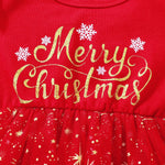 Toddler Girls Solid Color Hot Gold Print Mesh Stitching Christmas Dress - PrettyKid