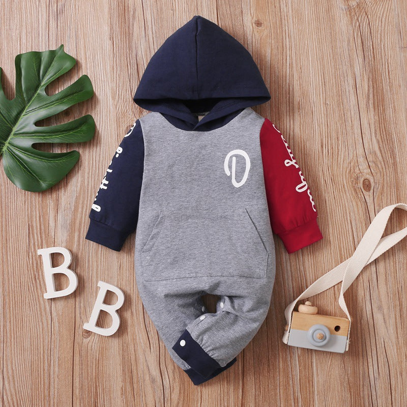 Baby Boys Girls Color Blocking Hooded Long-sleeved Jumpsuit - PrettyKid