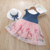 Toddler Kids Girls Solid Color Sleeveless Bow Unicorn Print Mesh Stitching Dress Hat Two Piece Set - PrettyKid