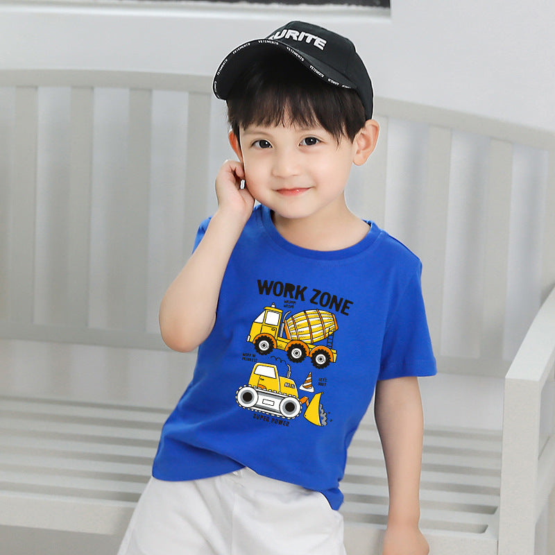 9M-12Y Short Sets For Boys Short Sleeve Truck Print Drawstring Kids Clothes Wholesale - PrettyKid