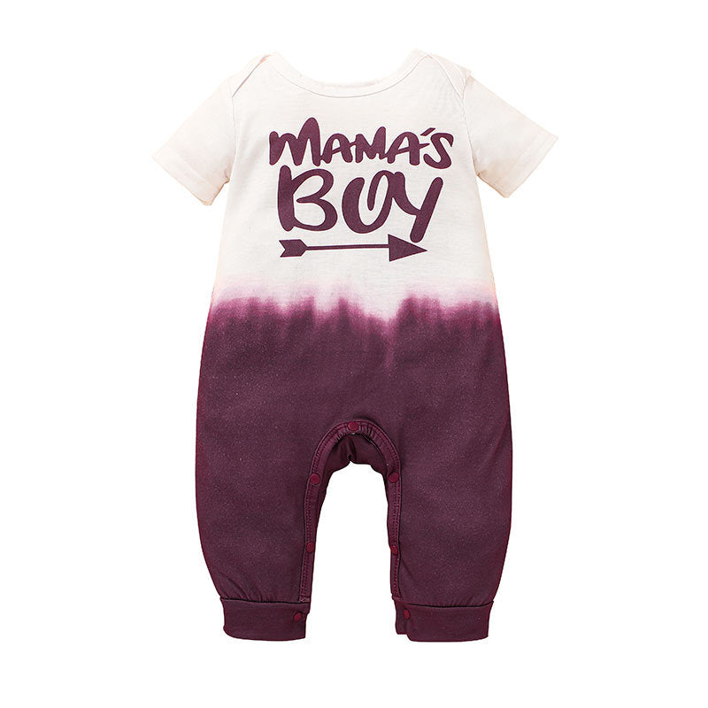 Baby Boys Summer Short Sleeve Mama's Boys Alphabet Print Color Blocking Short Sleeve Jumpsuit - PrettyKid