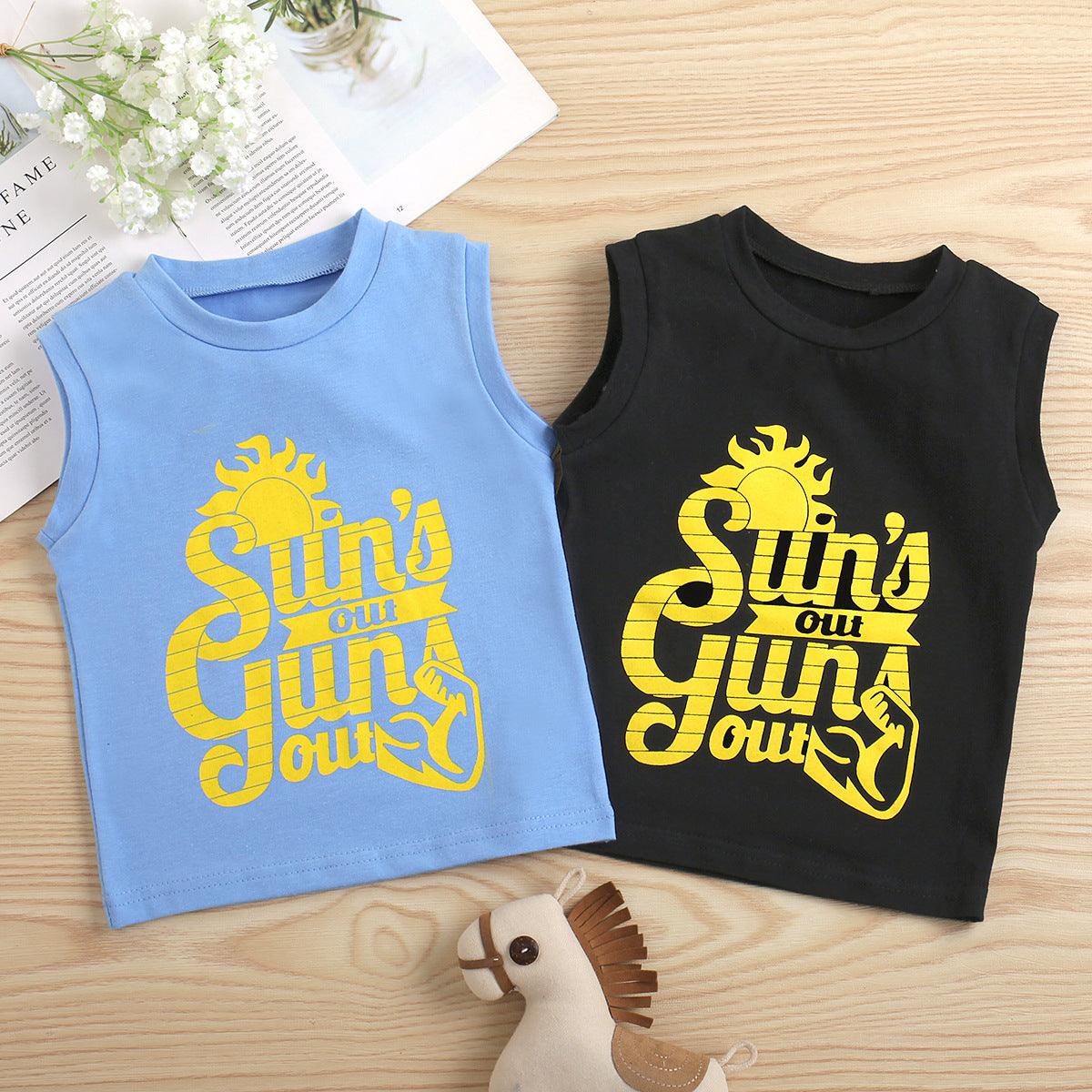 Kids Boys' Solid Sun Lettered Print Crew Neck Sleeveless Tank Top - PrettyKid