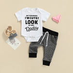 Baby Boys Solid Color Letter Print Short-sleeved Jumpsuit Pants Set - PrettyKid