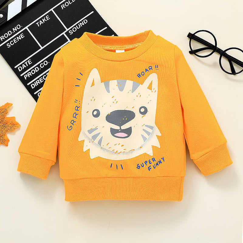 Toddler Kids Boys Cartoon Cat Printed Solid Color Sweater Pants Two Piece Set - PrettyKid