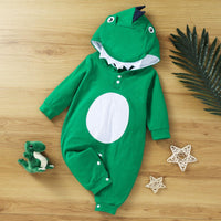 Baby Boy's Green Dinosaur Long Jumpsuit Plain Baby Clothes Wholesale - PrettyKid