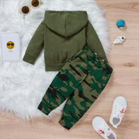 Baby Boys Solid Letter Print Hoodie Camouflage Pants Set - PrettyKid