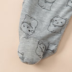 Baby Cartoon Fortune Cat Printed Slant Placket Foot Wrap Jumpsuit - PrettyKid