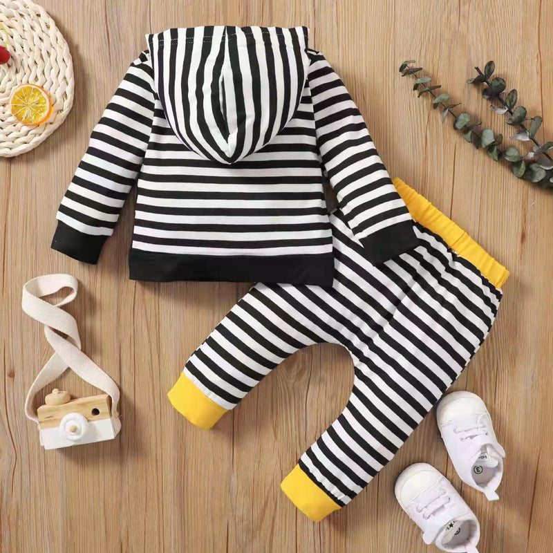 Toddler Boys MAMA's Baby Letter Print Stripe Hooded Long Sleeved Sweater Contrast Pants Set - PrettyKid