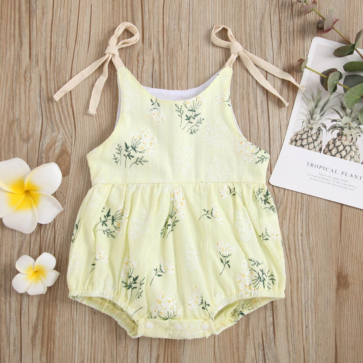 Baby Girls Lovely Plant Printed Children's Suspender Jumpsuit - PrettyKid