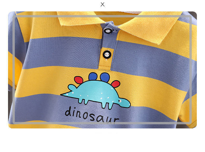 9M-4Y Toddler Boys Sets Dinosaur Striped Polo Shirts & Denim Shorts Wholesale Boys Boutique Clothing - PrettyKid
