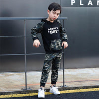 Toddler Kids Boys Camouflage Letters Printed Long Sleeved Hooded Sweatshirt Suit - PrettyKid