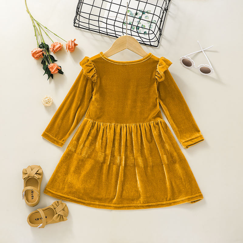 Toddler Kids Girls' Solid Velvet Long Sleeve Dress - PrettyKid