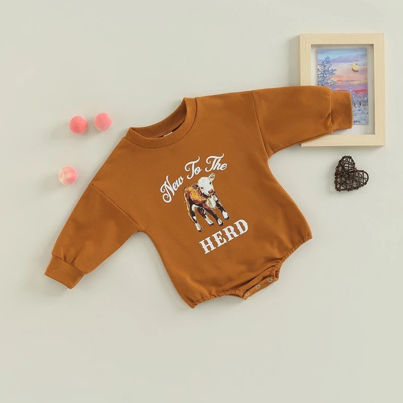 Baby Boys Solid Color Cartoon Print Long-sleeved Jumpsuit - PrettyKid