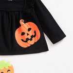 2022 Girls Square Neck Solid Color Ghost Print Halloween Long Sleeve Suit - PrettyKid