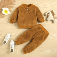 Toddler Kids Winter Solid Color Double-sided Cashmere Long Sleeve Suit - PrettyKid