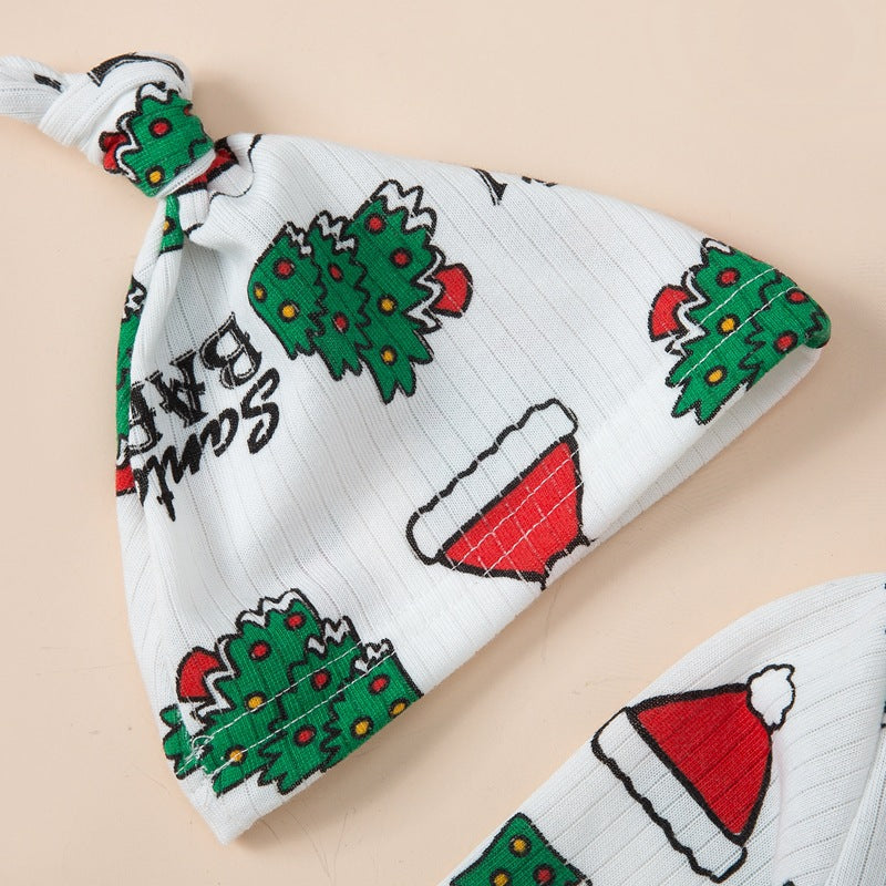 Baby's Oblique Placket Christmas Wrap Foot Jumpsuit - PrettyKid