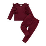 Toddler Kids Girls Solid Cotton Bow Long Sleeve Pants Set - PrettyKid