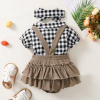 Infant and Young Children's Short-sleeved Shirt+shorts+headband Three-piece Set