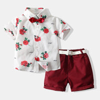 Short-Sleeved Rose Shirt Shorts Suit - PrettyKid