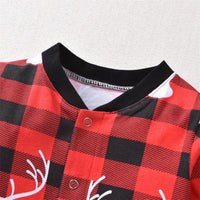 Children Cartoon Deer Head Christmas Print Plaid Long Sleeve Christmas Suit - PrettyKid