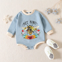 Spring Children's Cartoon Bee Flower Letter Printed Triangle Romper - PrettyKid