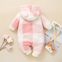 Baby Girls Winter Warm Plaid Printed Cute Hoodie Jumpsuit - PrettyKid