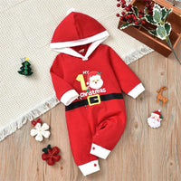 Baby Boys Girls Letter Print Cute Santa Hooded Jumpsuit - PrettyKid