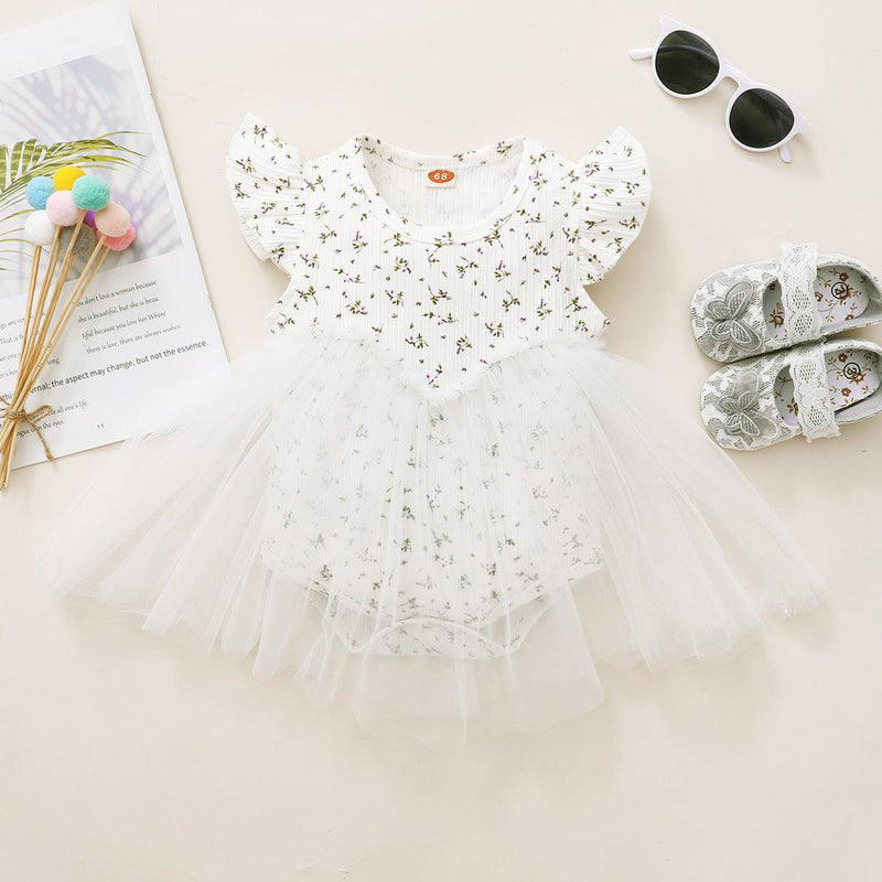 2021 New Sleeveless Small Floral Gauzy Baby Girl Rompers Wholesale - PrettyKid