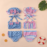 Summer Infant and Young Girls Brassiere Hanging Neck Tie Polka Dot Striped Bow Split Swimsuit Three Sets - PrettyKid