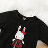Toddler Girls Solid Color Cartoon Rabbit Print Patchwork Plaid Dress - PrettyKid