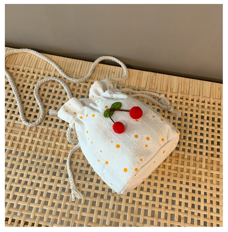 Children Solid Dot Printing Cute Cherry Cotton Linen Backpack - PrettyKid