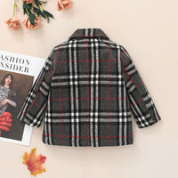 Toddler Boys Girls Long Sleeve Small Lapel Plaid Print Coat - PrettyKid