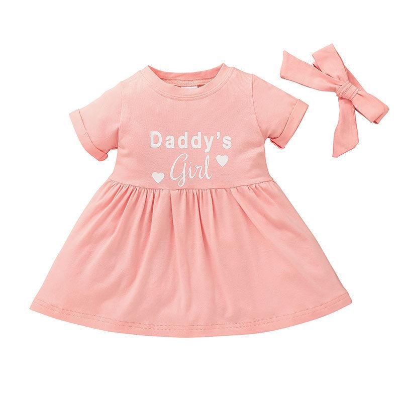 Toddler Girls Solid Daddy's Girl Lettered Short Sleeve Dress - PrettyKid