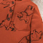 Baby Boys Girls Cartoon Animal Print Solid Color Hooded Long Sleeved Jumpsuit - PrettyKid