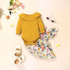 Baby Girls Solid Color Long Sleeve One-piece Dress Flower Print Suspender Skirt Set - PrettyKid