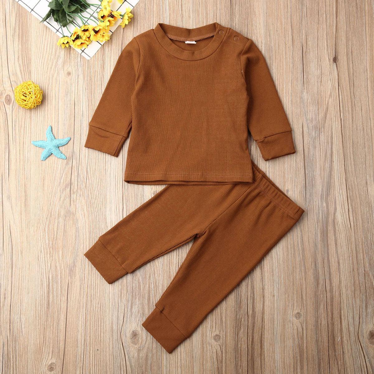 Baby Boys Girls Long Sleeve Shoulder Button Knit Bottomed Shirt Set - PrettyKid