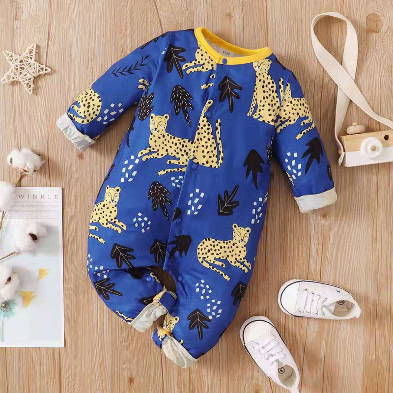 Baby Leopard Print Button Up Jumpsuit Wholesale Baby Clothes - PrettyKid
