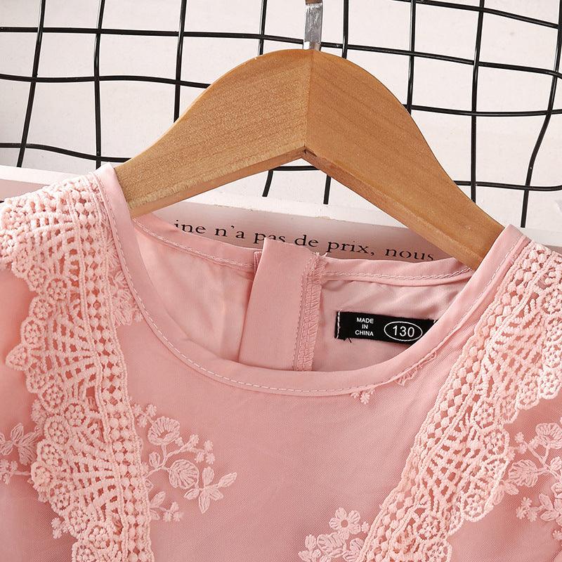 Girls' Dress Summer Pink Lace Skirt Sweet Princess Skirt Embroidery Large Children's Gauze Skirt