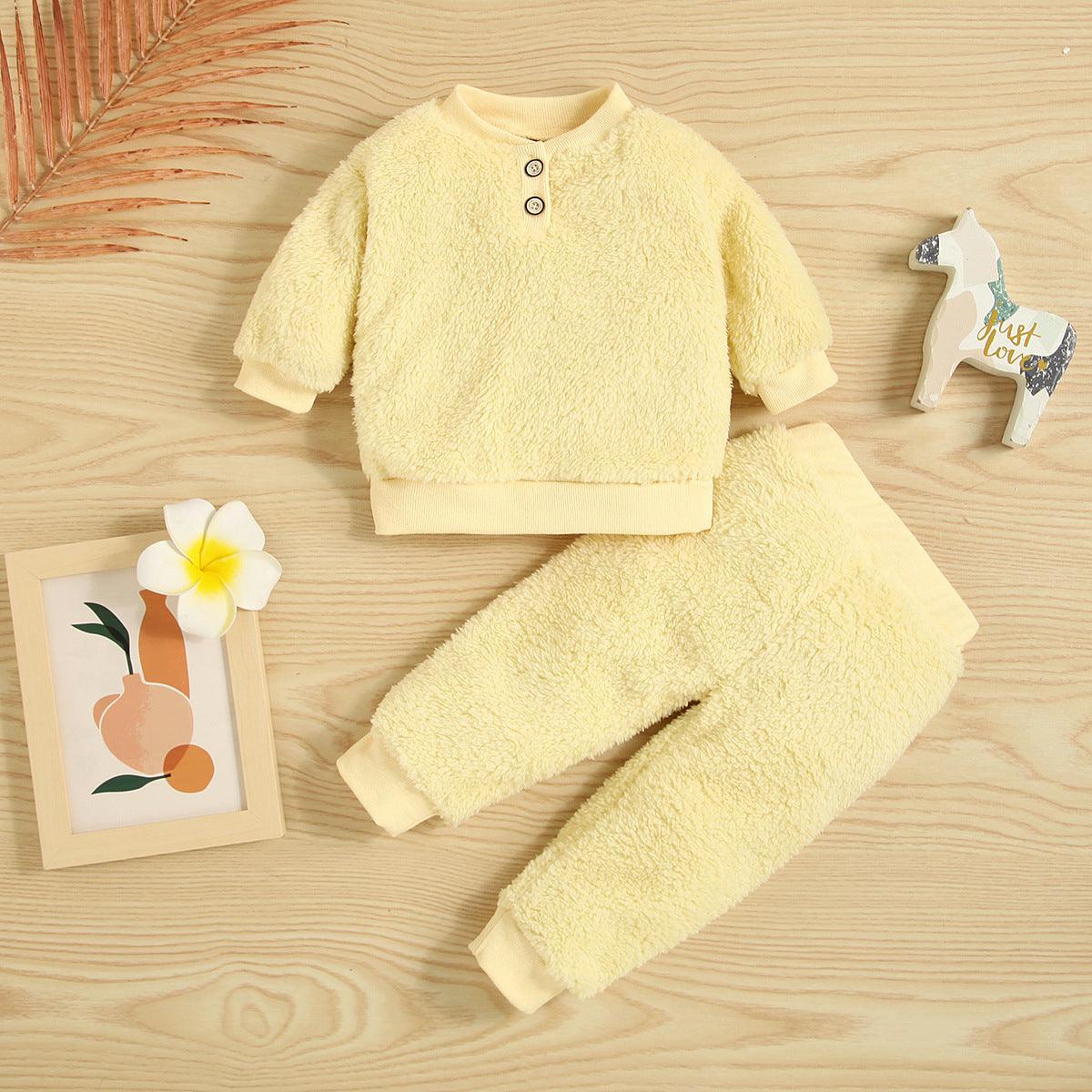 Toddler Kids Winter Solid Color Double-sided Cashmere Long Sleeve Suit - PrettyKid