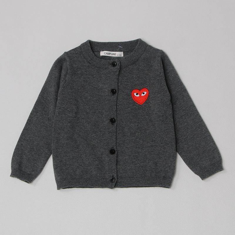 Toddler Kids Solid Color Love Embroidery Cardigan Cotton Thread Knitted Cardigan Coat - PrettyKid